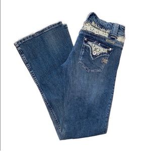 Miss Me Jeans 26 Boot cut eyelet lace flap pocket buttons Distressed Womens